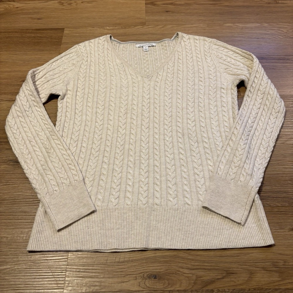41 Hawthorn Cable Knit Sweater Women's Medium‎ Cream Cashmere Silk Blend Preppy